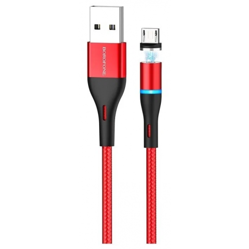 Кабель USB - Micro-usb Borofone BU16 магнитный, 2.4А, 1м, тканевый красный по цене 350 ₽