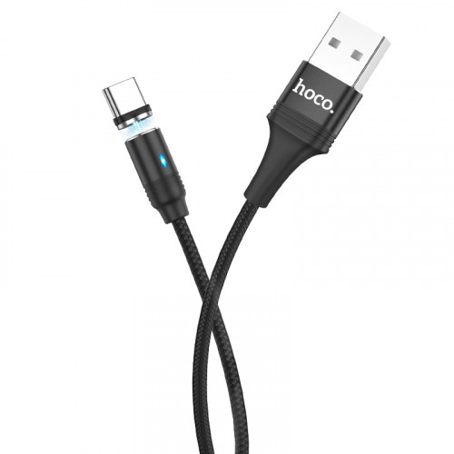 Кабель USB - Type-C HOCO U76 магнитный, 3А, 1.2м, тканевый черный