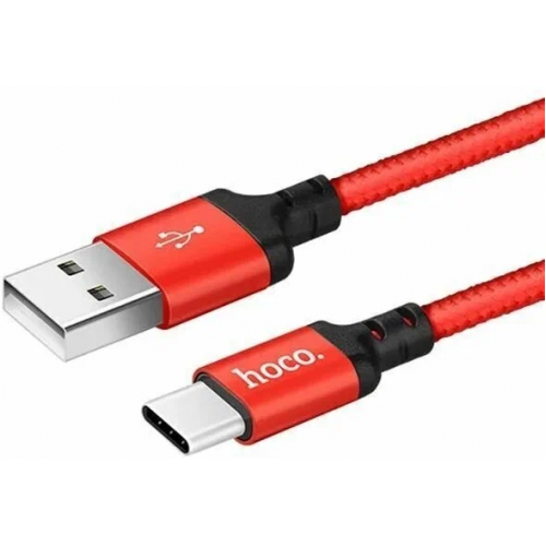 Кабель USB - Type-C HOCO X14, 3А, 1м, тканевый красный
