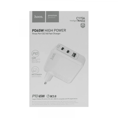 СЗУ 2Type-C+USB HOCO C115A, 65W, QC3.0, белый по цене 1 190 ₽