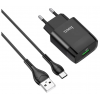 СЗУ USB HOCO C72Q, QC3.0, 18W + кабель Type-C, 1м, черный по цене 390 ₽