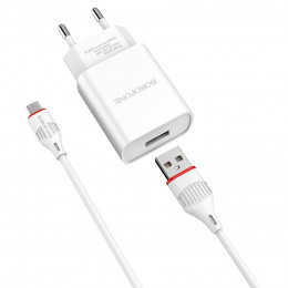 СЗУ USB Borofone BA20A, 2.1А + кабель micro USB, 1м, белый