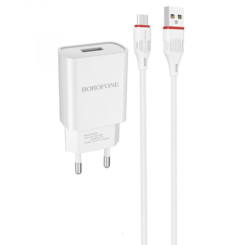 СЗУ USB Borofone BA20A, 2.1А + кабель micro USB, 1м, белый