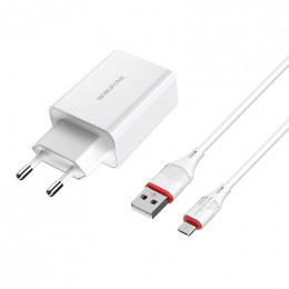 СЗУ USB Borofone BA21A, QC3.0, 18W + кабель micro-USB, 1м, белый