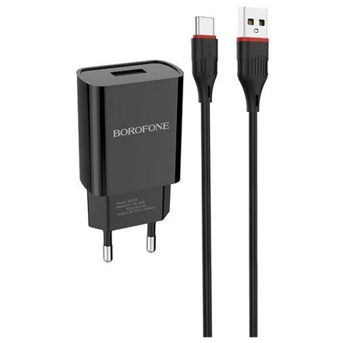 СЗУ USB Borofone BA20A, 2.1А + кабель Type-C, 1м, черный по цене 350 ₽