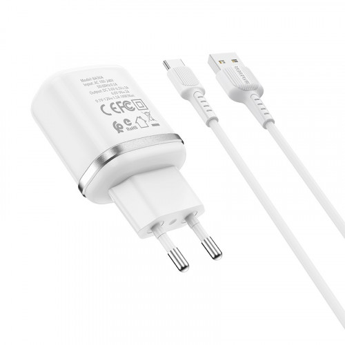 СЗУ USB Borofone BA36A, QC3.0, 18W + кабель Type-C, 1м, белый