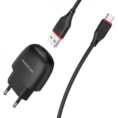 СЗУ USB Borofone BA49A, 2.1А + кабель Micro usb, 1м, черный по цене 300 ₽