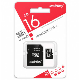 Карта памяти Smartbuy microSDHC 16 ГБ Class 10 + SD адаптер [SB16GBSDCL10-01]