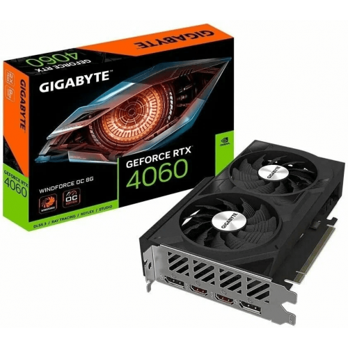 Видеокарта GIGABYTE GeForce RTX 4060 WINDFORCE OC, 8 ГБ (GV-N4060WF2OC-8GD) по цене 34 990 ₽