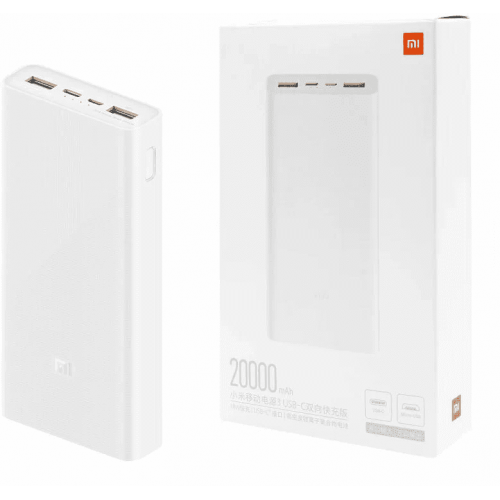 Портативный аккумулятор Xiaomi Mi Power Bank 3, 20000 mAh, белый по цене 2 100 ₽